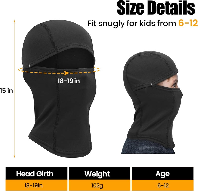 Beehow Store Kids Balaclava Ski Mask Scarf, Kids Fleece Gaiter Cold Weather Full Face Mask for Boys & Girls - Black - Image 2